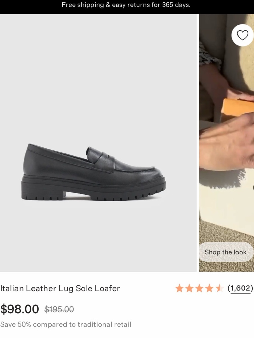 NEW IN BOX Quince Black Italian Leather Lug Sole Loafer - Picture 3 of 3